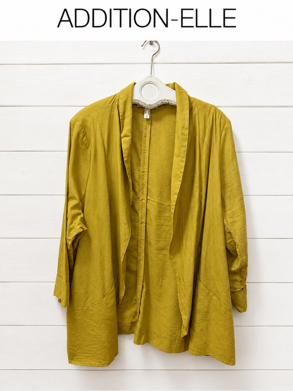 Addition Elle Linen-Blend Open-Front Jacket – Mustard – Size 24